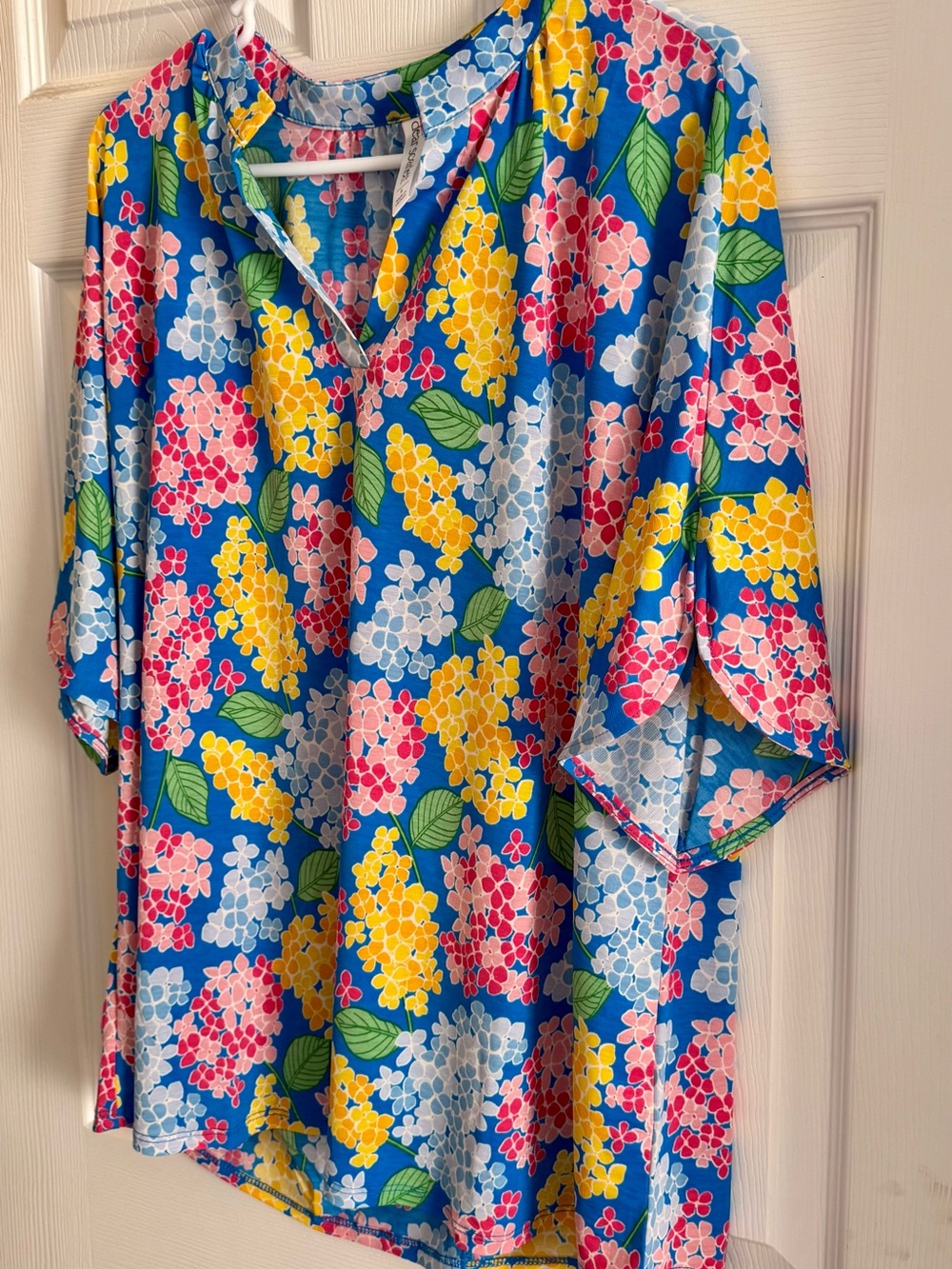 Dear Scarlett Bright Blue Floral Split-Neck Top - Picture 3 of 5